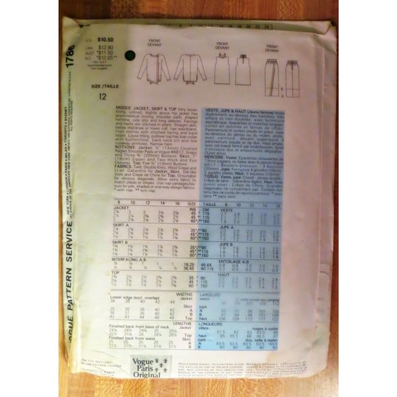 Vtg VOGUE Paris Original Chloe Pattern 1786 Misses Size 8 Uncut Jacket Top Skir - Picture 2 of 2